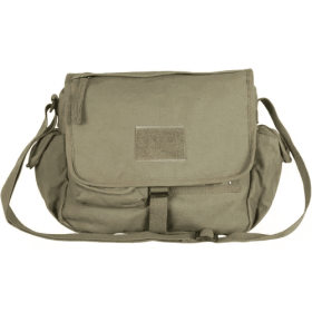 Retro Messenger Bag With Plain Flap - Olive Drab