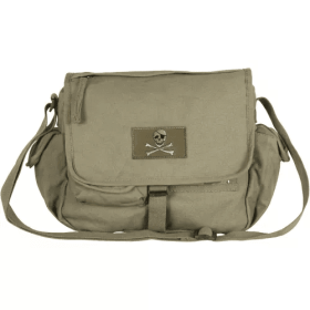 Retro Messenger Bag With Skull Emblem - Olive Drab