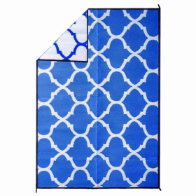 Recycled Plastic Indoor & Outdoor Rug with plastic carry bag: Blue Lattice 5' x 7'