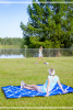 Recycled Plastic Indoor & Outdoor Rug with plastic carry bag: Blue Lattice 5' x 7'