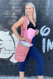 Yoga Mat Carrying Tote Bag with Large Pockets (Color: Pink)