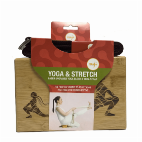 Laser Engraved Bamboo Block & Strap Combo (Color: Burgundy, size: 9x6x3in)