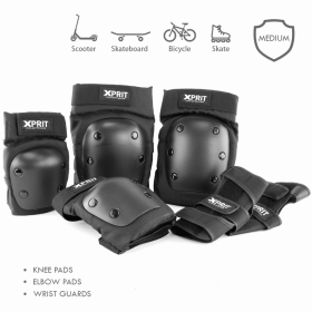 XPRIT Adult/Child Wrist Guards, Knee Elbow Pads 3 in 1 Protective Gear Set for Skateboard, Scooter & Bike (Color: Black, size: Teens)