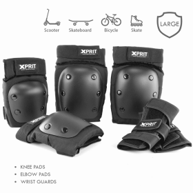 XPRIT Adult/Child Wrist Guards, Knee Elbow Pads 3 in 1 Protective Gear Set for Skateboard, Scooter & Bike (Color: Black, size: Adults)