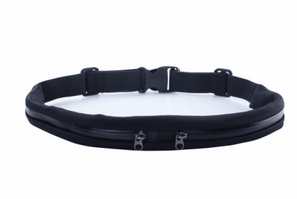 Stride Dual Pocket Running Belt for Jogging, Cycling & Travel with Water Resistant Storage Pockets (Color: Black)